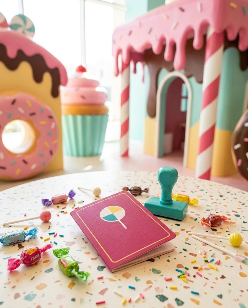 Candyville passport with a stamp